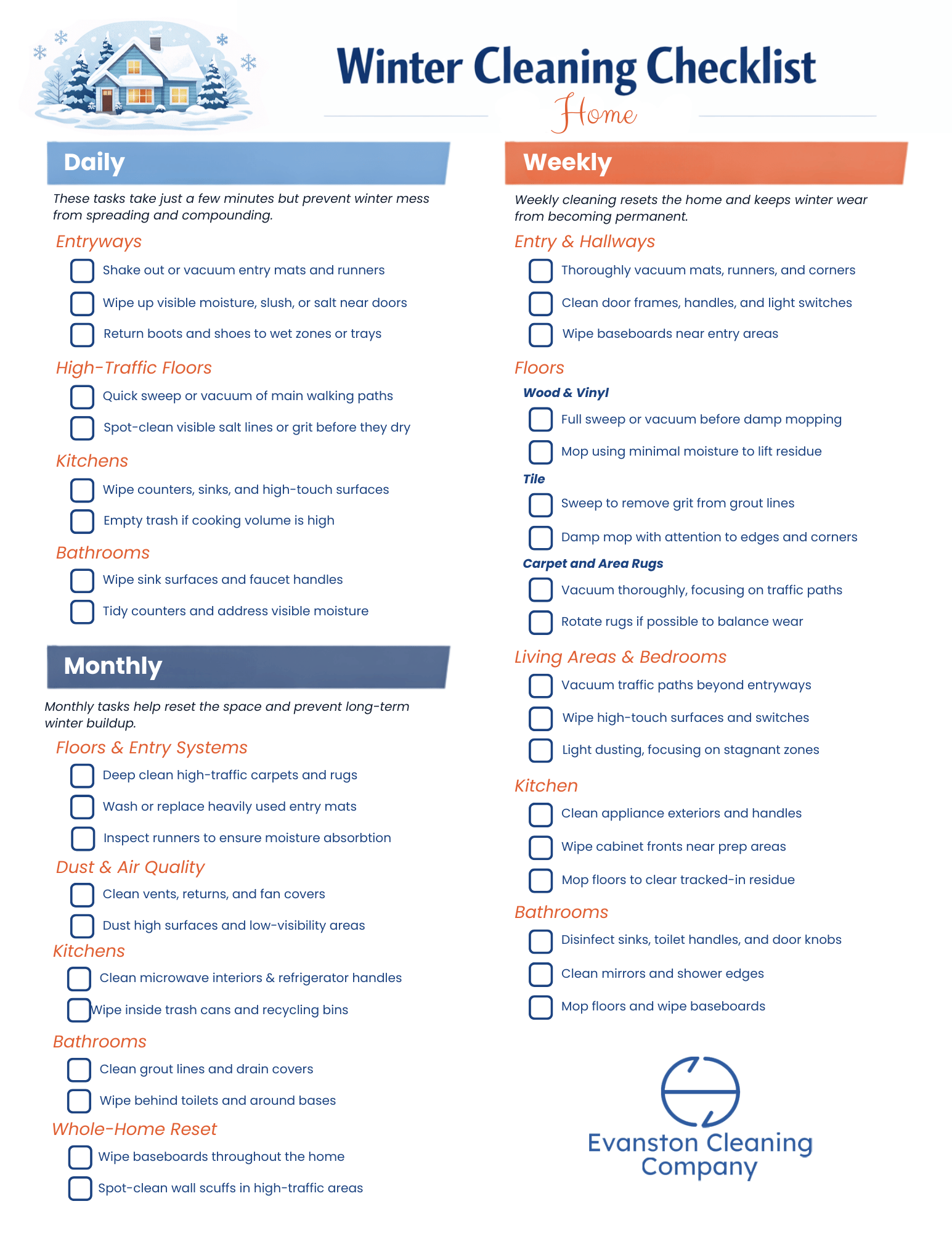 Chicago Winter Home Cleaning Checklist