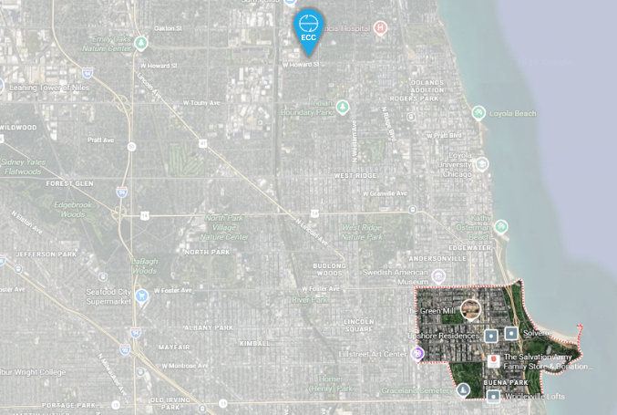 Map of Uptown showing proximity to Evanston Cleaning Company headquarters